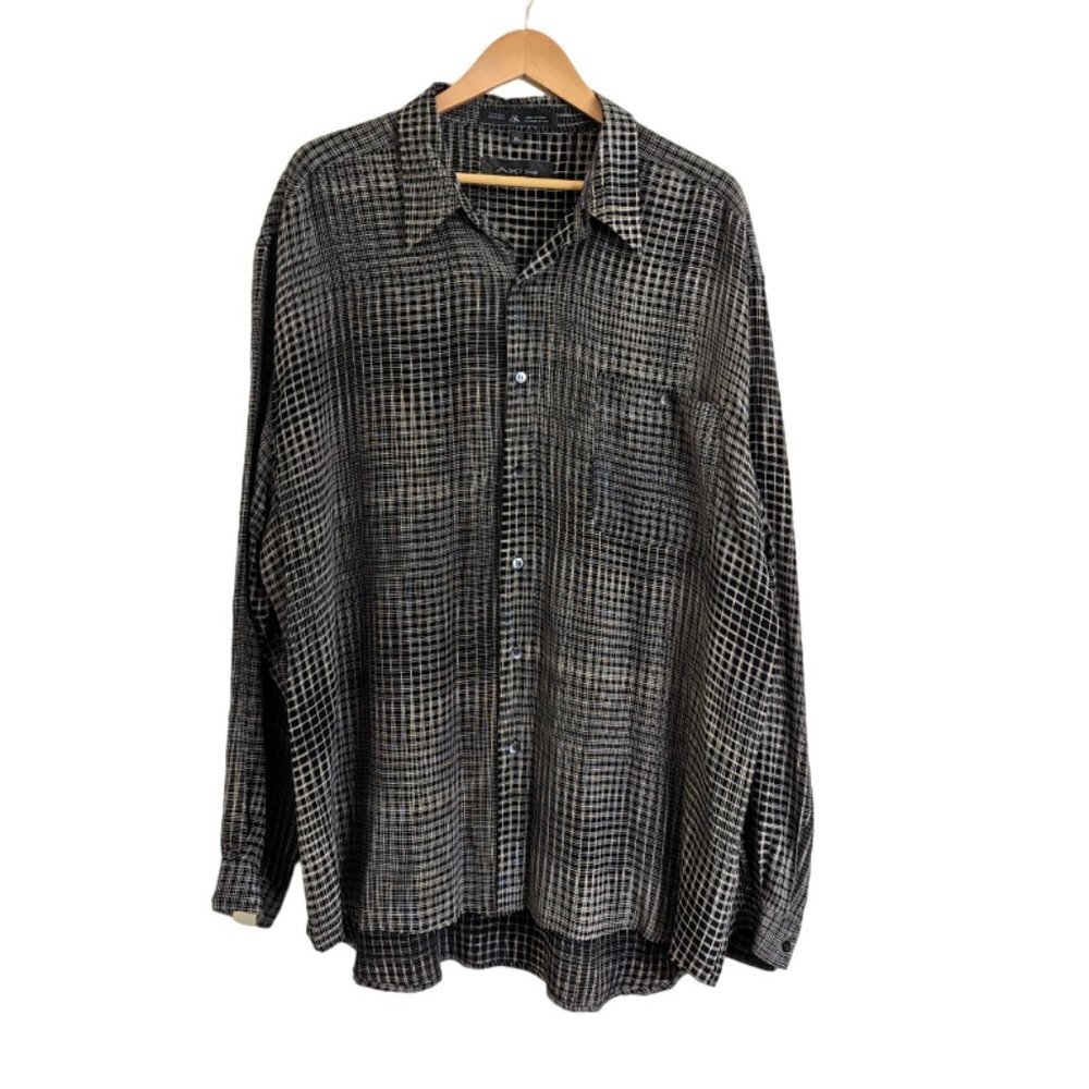 Axist 100% Silk Long Sleeve Button Up Geometric Shirt Size XL